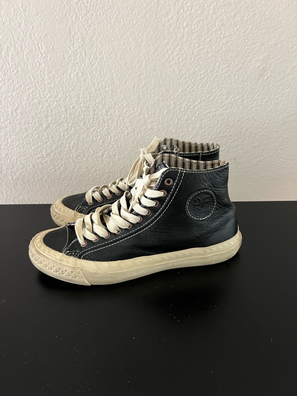 PF Flyers Men’s Rambler High Top Sneakers in Black Leather Size 7 Vintage